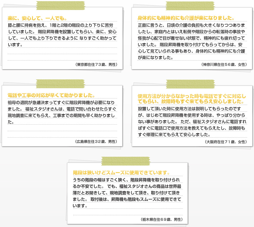 お客様の声を一部紹介します。